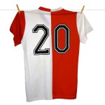 1979 - 1980 Adidas Feyenoord thuisshirt Rood-wit, Rugnummer 20, Made in West-Germany 